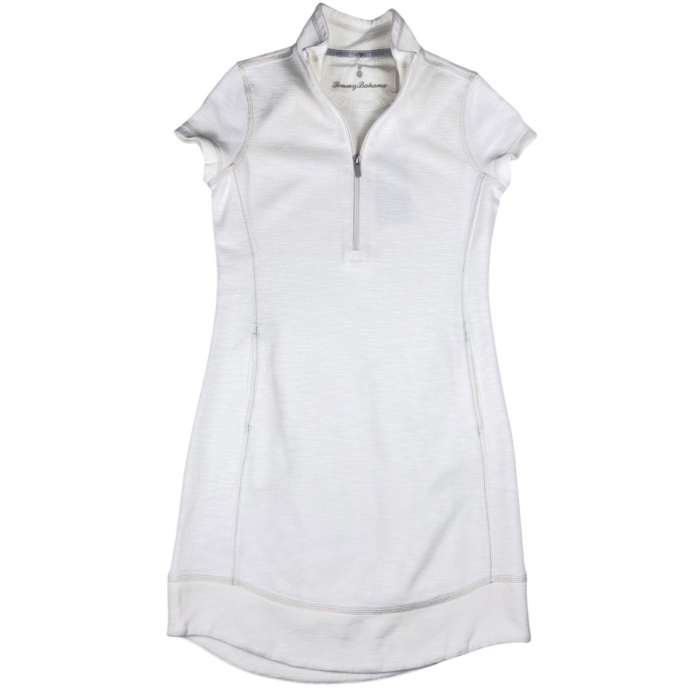 Tommy Bahama‎ Tobago Bay Half Zip SS Dress Coconut White XXS Cotton Pima Tencel